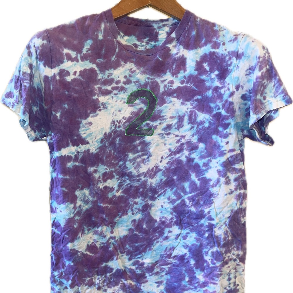 Tie Dye Unisex Fruit of the Loom vintage #2 Puff Paint Tee T Shirt Size S Small